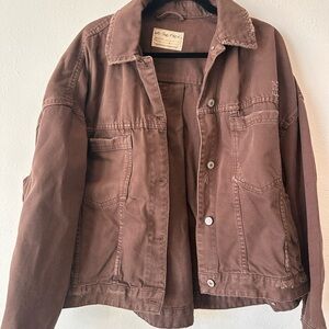 We The Free People Oversized Jade Denim Brown Jacket in size small